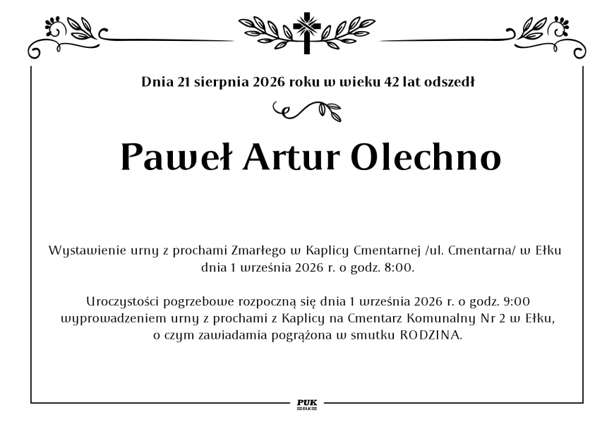 Paweł Artur Olechno - nekrolog
